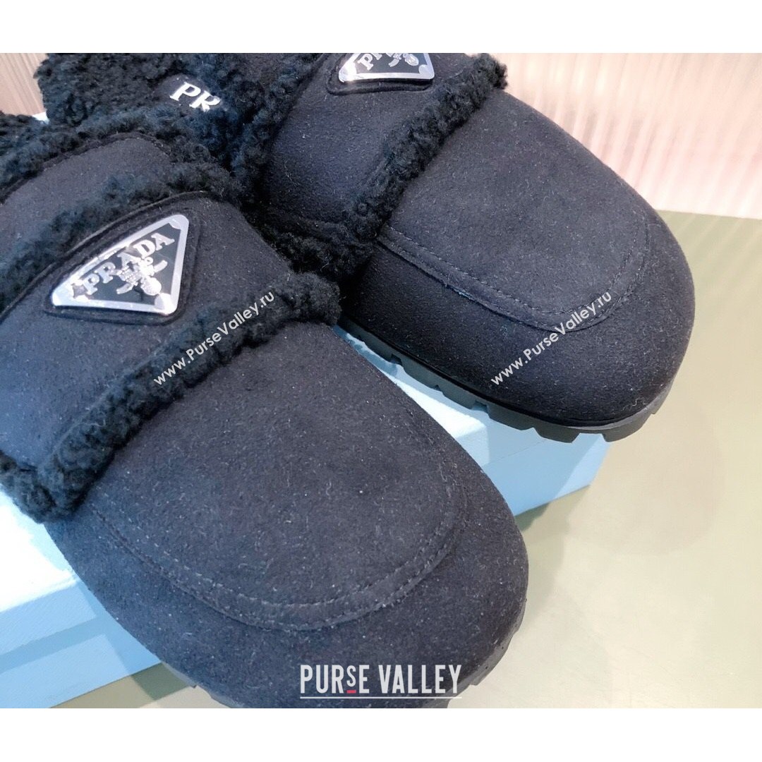 Prada Suede Shearling Slipper Cognac Black 2021 (KL-21081456)