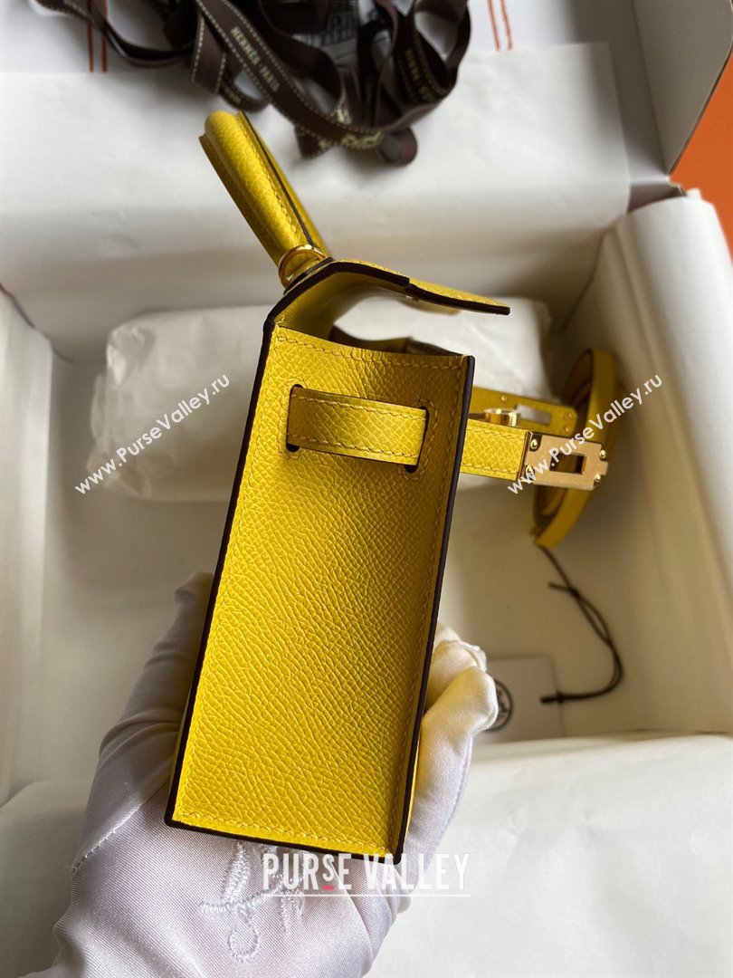 Hermes Mini Kelly II Bag 19cm in Original Epsom Leather Yellow/Gold 2024 (Full Handmade) (XYA-24030114)