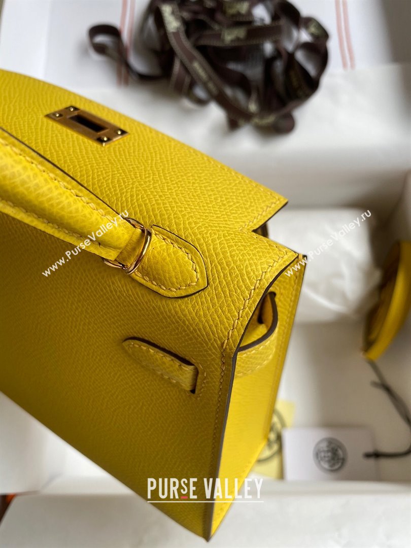 Hermes Mini Kelly II Bag 19cm in Original Epsom Leather Yellow/Gold 2024 (Full Handmade) (XYA-24030114)