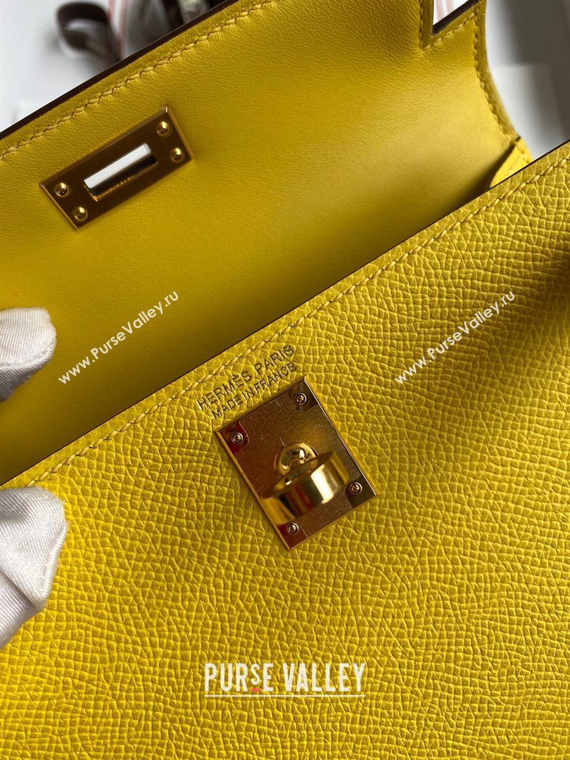 Hermes Mini Kelly II Bag 19cm in Original Epsom Leather Yellow/Gold 2024 (Full Handmade) (XYA-24030114)