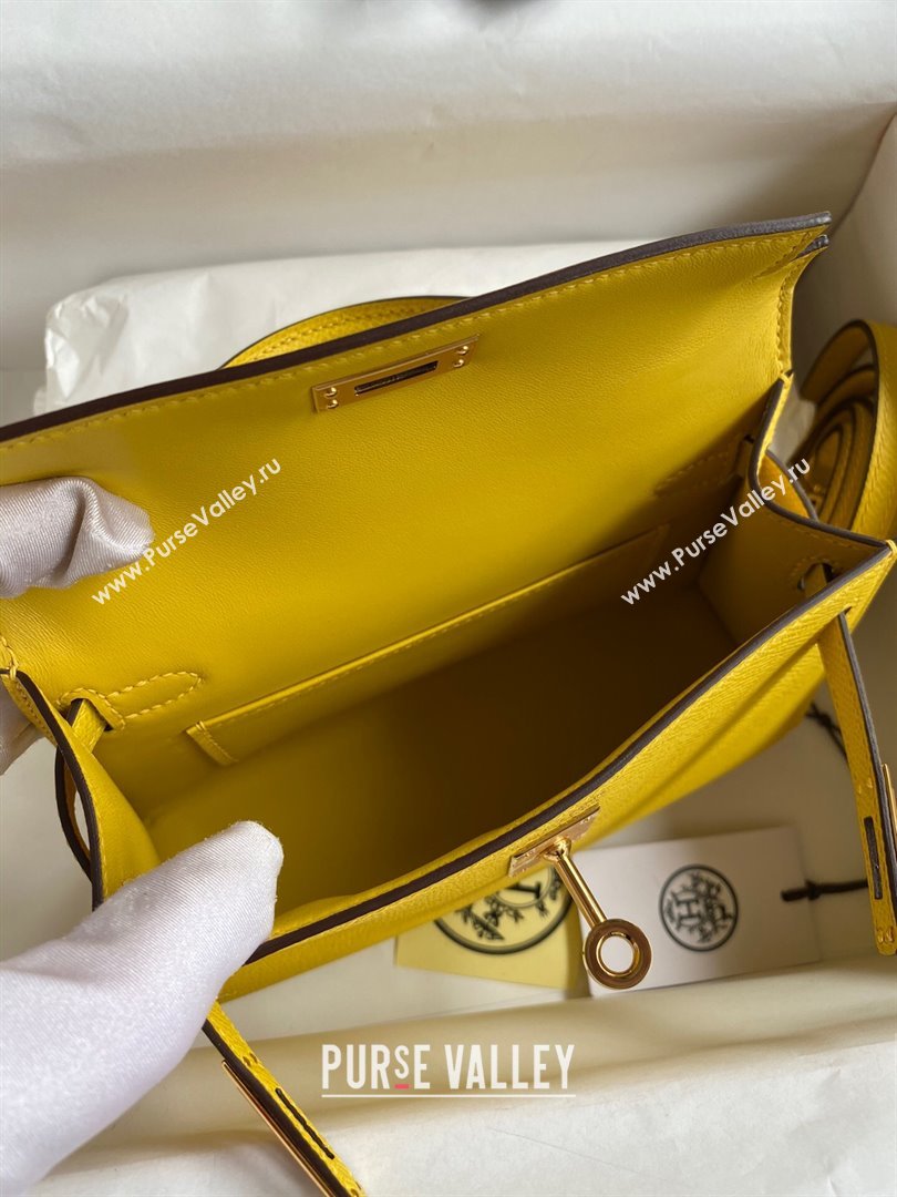 Hermes Mini Kelly II Bag 19cm in Original Epsom Leather Yellow/Gold 2024 (Full Handmade) (XYA-24030114)