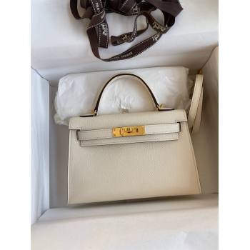 Hermes Mini Kelly II Bag 19cm in Original Epsom Leather Cream White/Gold 2024 (Full Handmade) (XYA-24030116)
