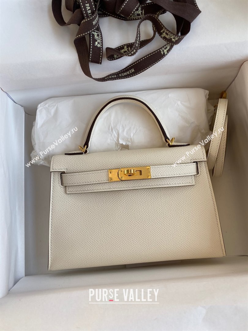 Hermes Mini Kelly II Bag 19cm in Original Epsom Leather Cream White/Gold 2024 (Full Handmade) (XYA-24030116)