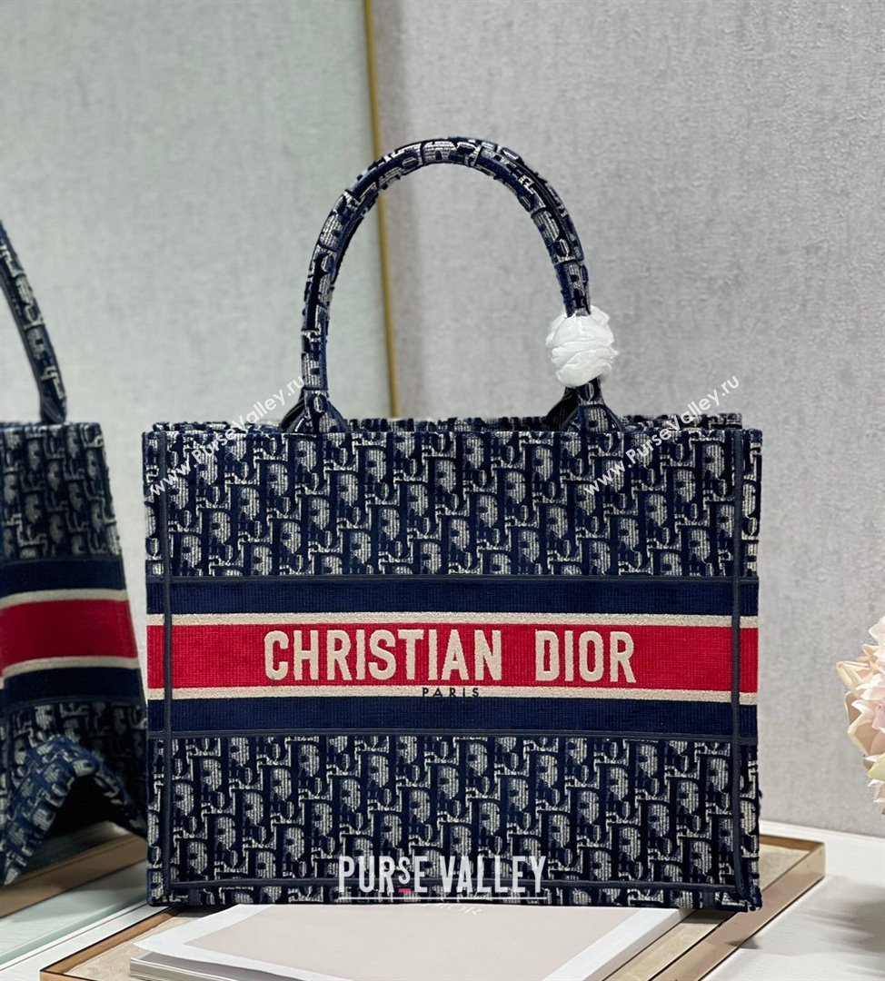 Dior Small Book Tote Bag in Blue Velvet Cannage Embroidery 2021 (XXG-21102022)