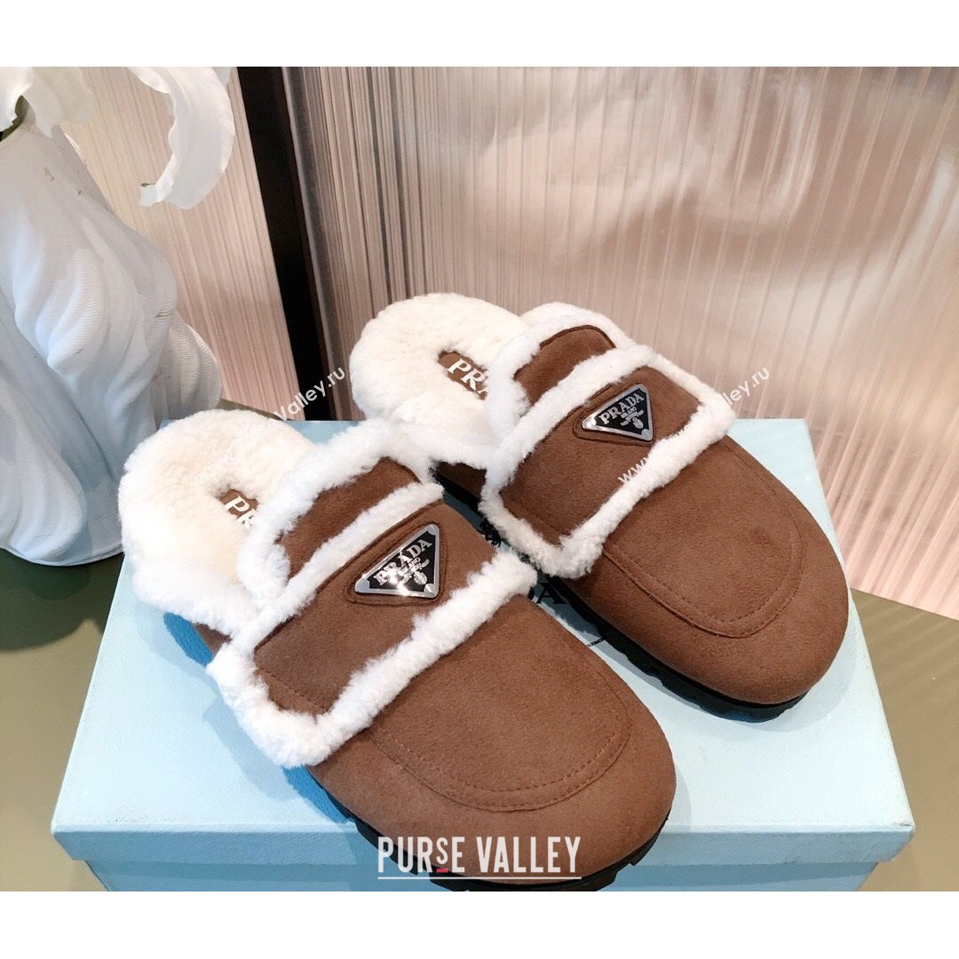 Prada Suede Shearling Slipper Dark Brown 2021 (KL-21081457)
