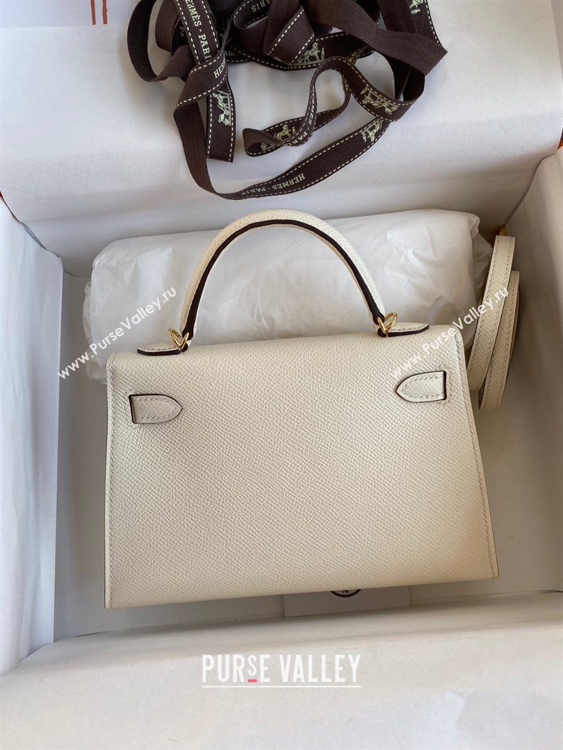 Hermes Mini Kelly II Bag 19cm in Original Epsom Leather Cream White/Gold 2024 (Full Handmade) (XYA-24030116)