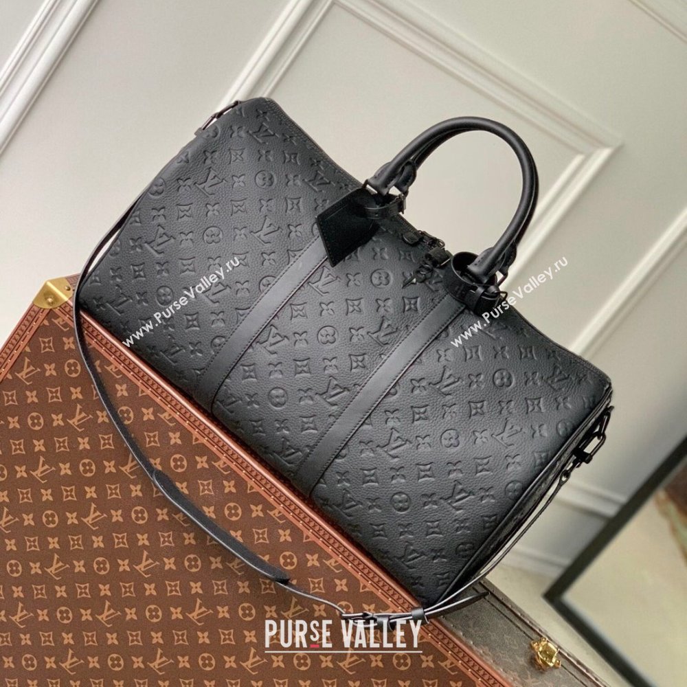 Louis Vuitton Keepall Bandouliere 50 in Black Taurillon Monogram Leather M59025 2024 (K-24061708)