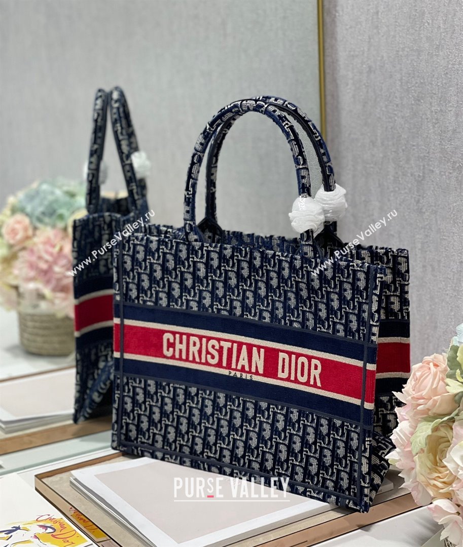 Dior Small Book Tote Bag in Blue Velvet Cannage Embroidery 2021 (XXG-21102022)