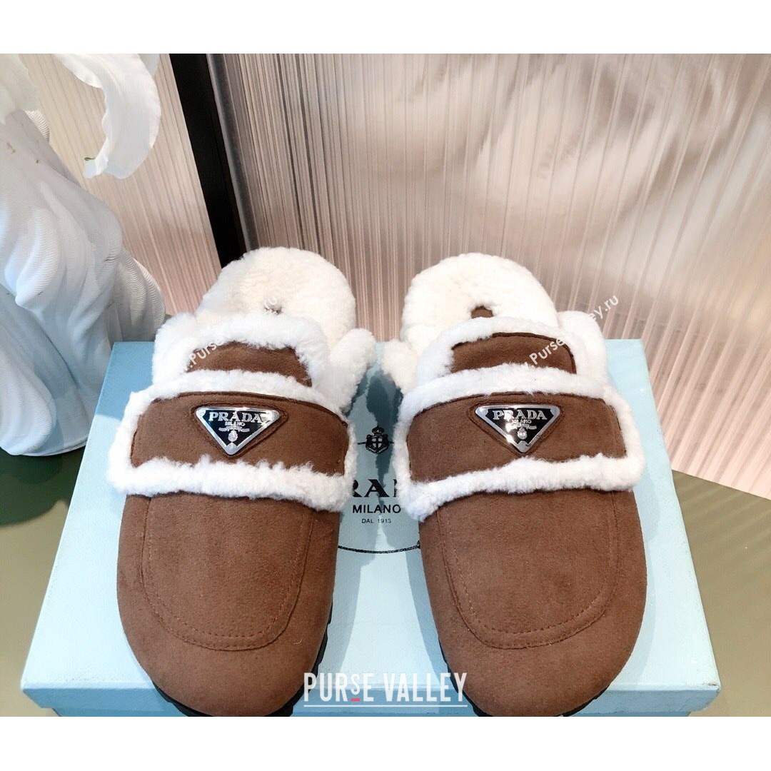 Prada Suede Shearling Slipper Dark Brown 2021 (KL-21081457)