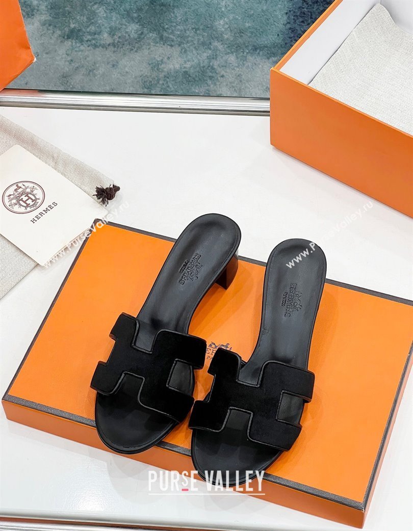 Hermes Oasis Classic Heel Slides Sandal 4.5cm in Velvet Black 2025 H02272 (MD-250227030)