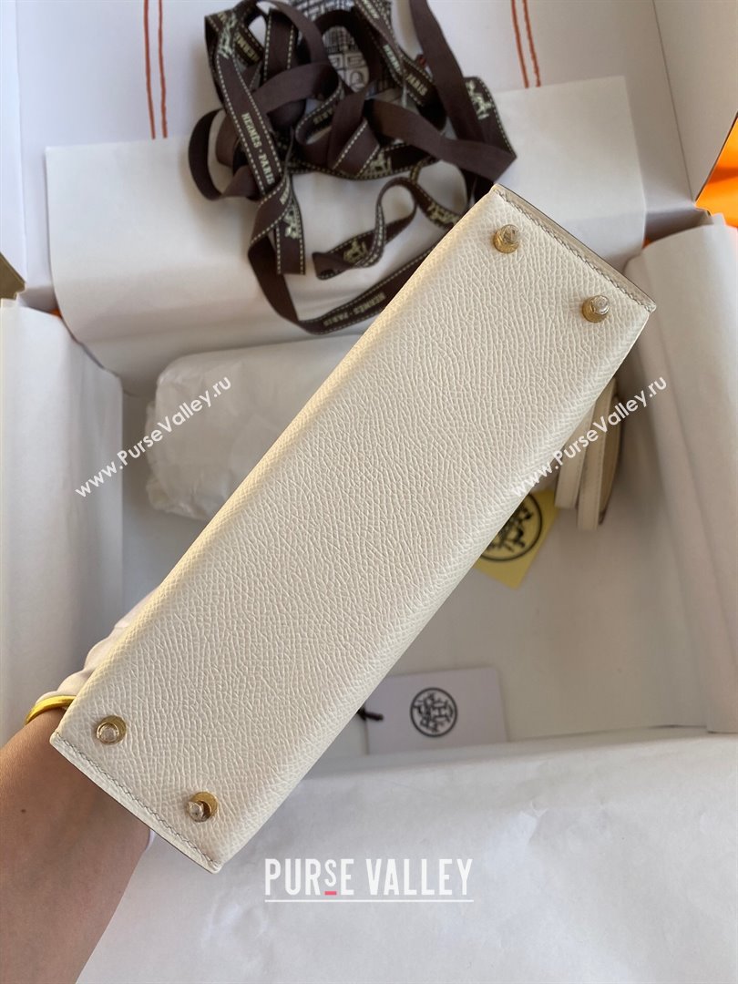 Hermes Mini Kelly II Bag 19cm in Original Epsom Leather Cream White/Gold 2024 (Full Handmade) (XYA-24030116)
