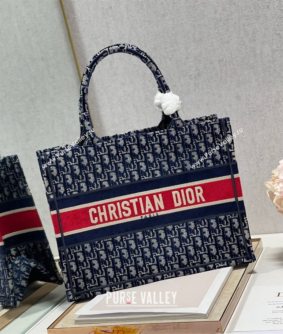 Dior Small Book Tote Bag in Blue Velvet Cannage Embroidery 2021 (XXG-21102022)
