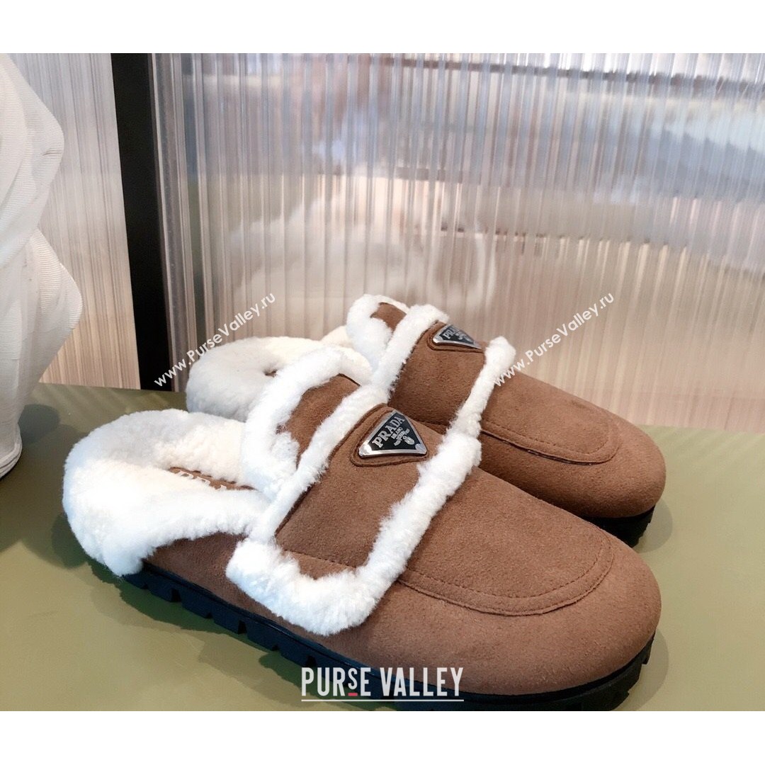 Prada Suede Shearling Slipper Dark Brown 2021 (KL-21081457)