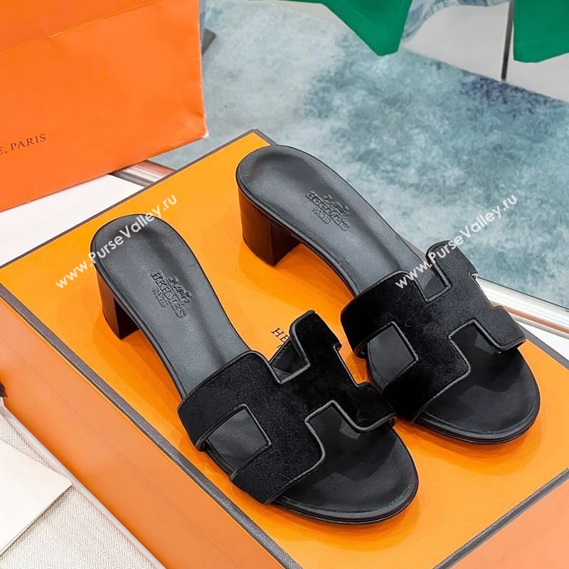Hermes Oasis Classic Heel Slides Sandal 4.5cm in Velvet Black 2025 H02272 (MD-250227030)