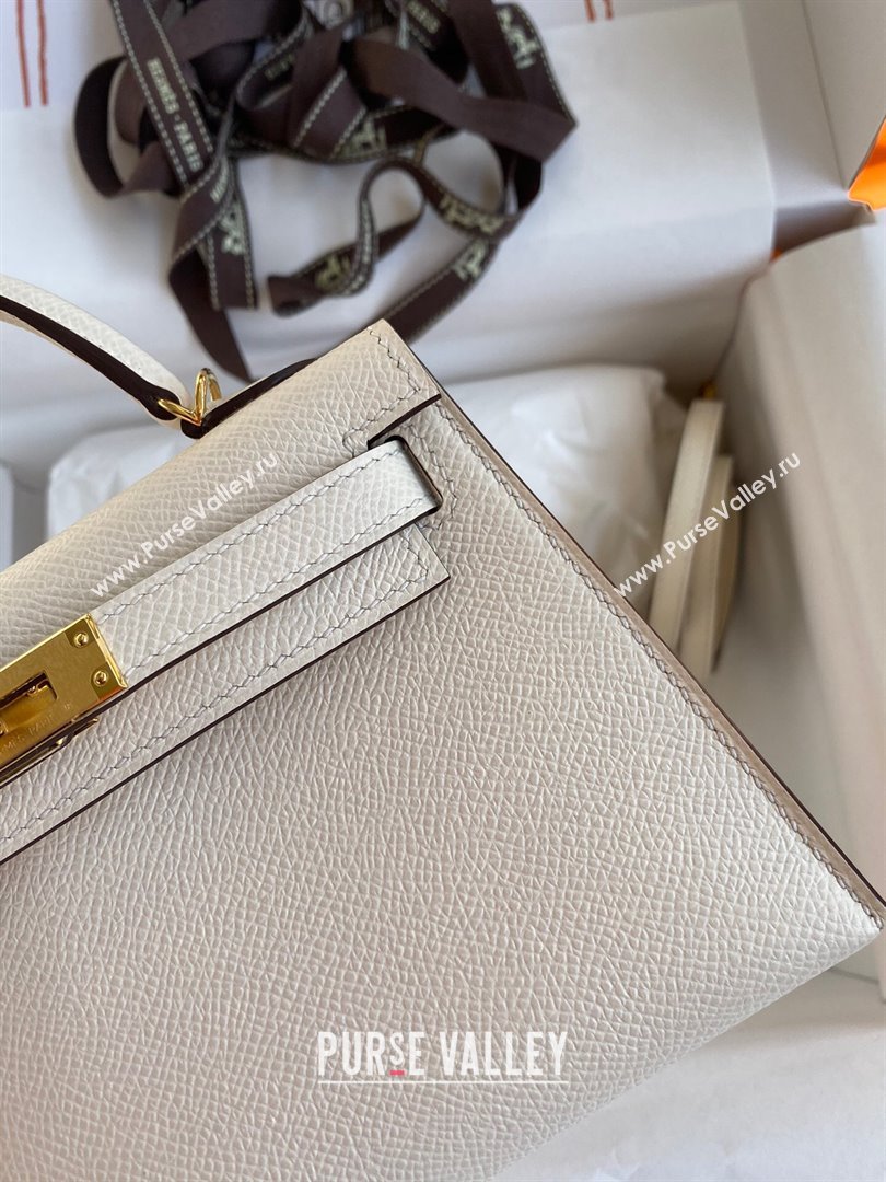 Hermes Mini Kelly II Bag 19cm in Original Epsom Leather Cream White/Gold 2024 (Full Handmade) (XYA-24030116)