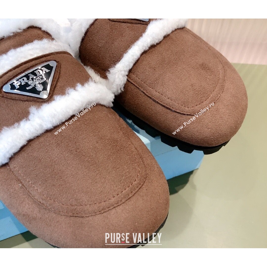 Prada Suede Shearling Slipper Dark Brown 2021 (KL-21081457)
