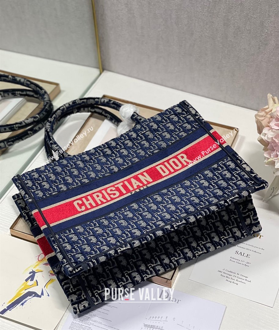 Dior Small Book Tote Bag in Blue Velvet Cannage Embroidery 2021 (XXG-21102022)