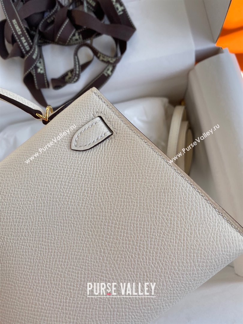 Hermes Mini Kelly II Bag 19cm in Original Epsom Leather Cream White/Gold 2024 (Full Handmade) (XYA-24030116)