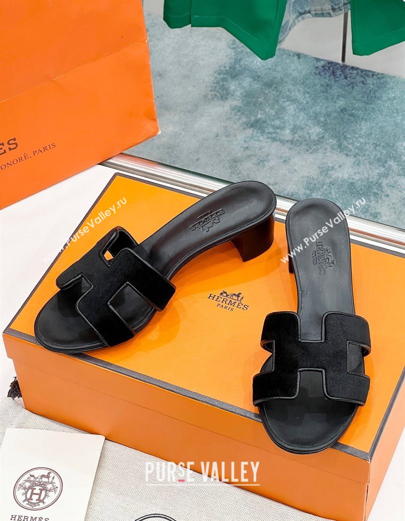 Hermes Oasis Classic Heel Slides Sandal 4.5cm in Velvet Black 2025 H02272 (MD-250227030)