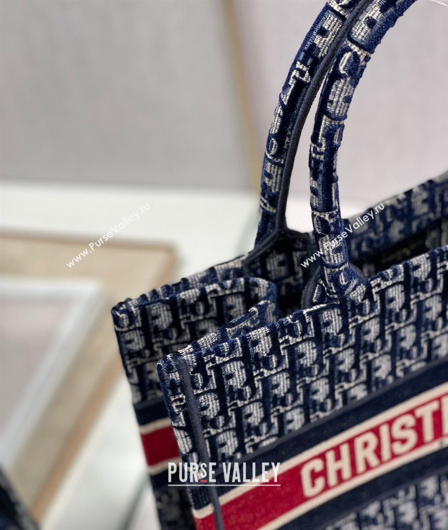 Dior Small Book Tote Bag in Blue Velvet Cannage Embroidery 2021 (XXG-21102022)