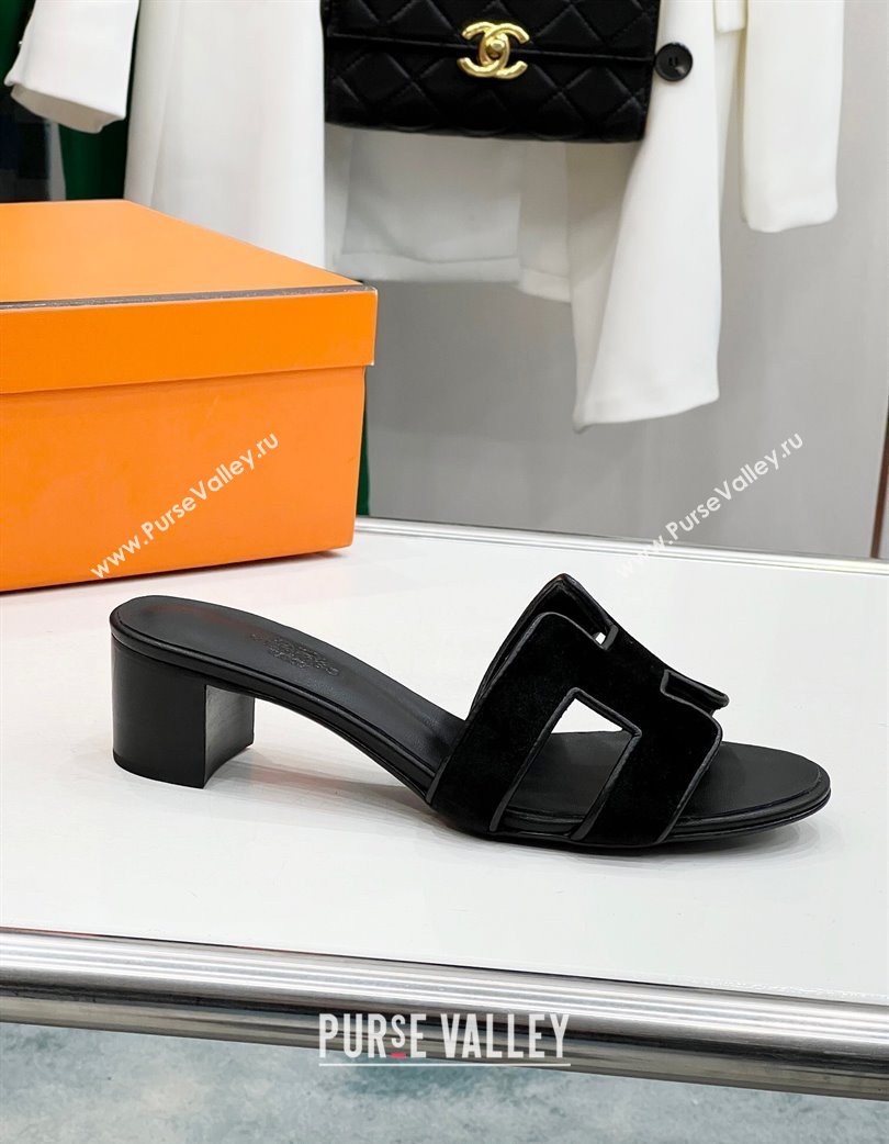 Hermes Oasis Classic Heel Slides Sandal 4.5cm in Velvet Black 2025 H02272 (MD-250227030)