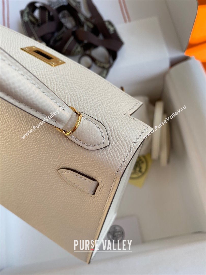 Hermes Mini Kelly II Bag 19cm in Original Epsom Leather Cream White/Gold 2024 (Full Handmade) (XYA-24030116)