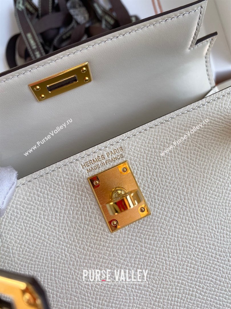 Hermes Mini Kelly II Bag 19cm in Original Epsom Leather Cream White/Gold 2024 (Full Handmade) (XYA-24030116)