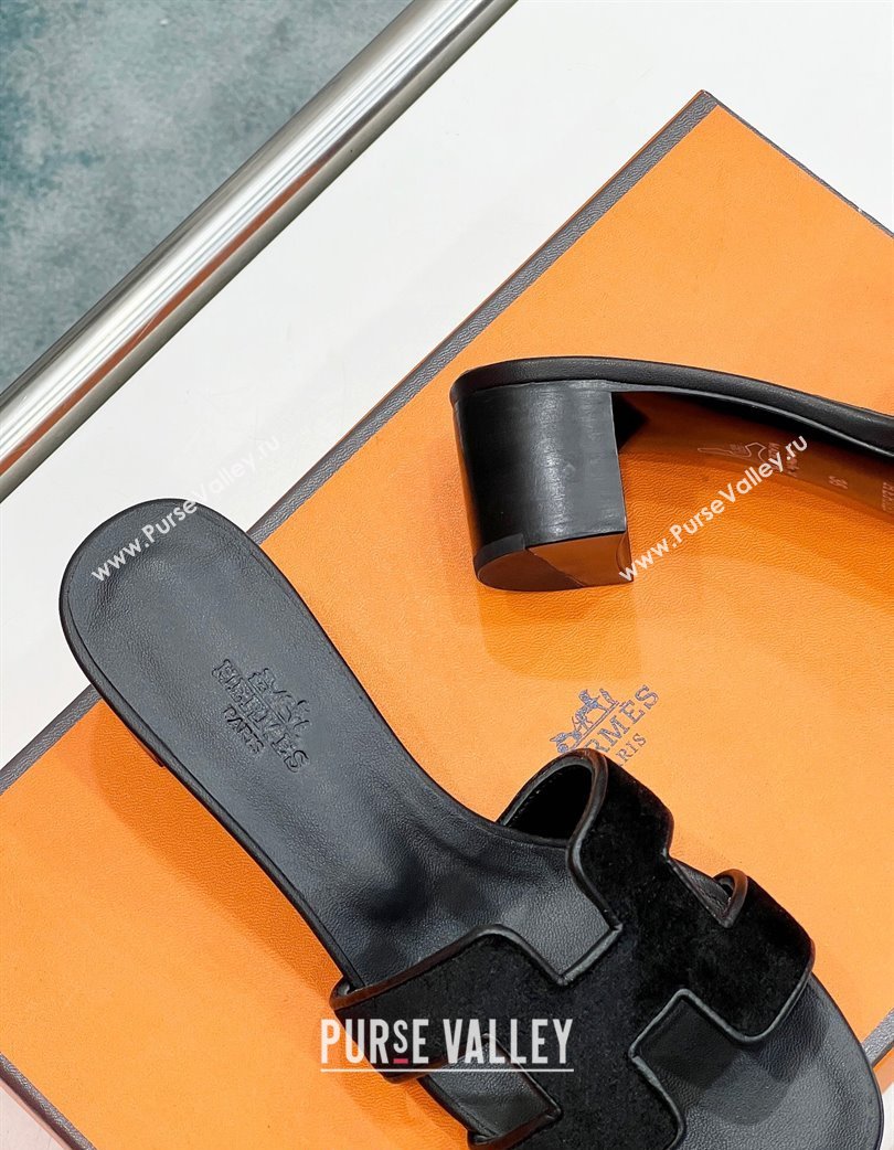 Hermes Oasis Classic Heel Slides Sandal 4.5cm in Velvet Black 2025 H02272 (MD-250227030)