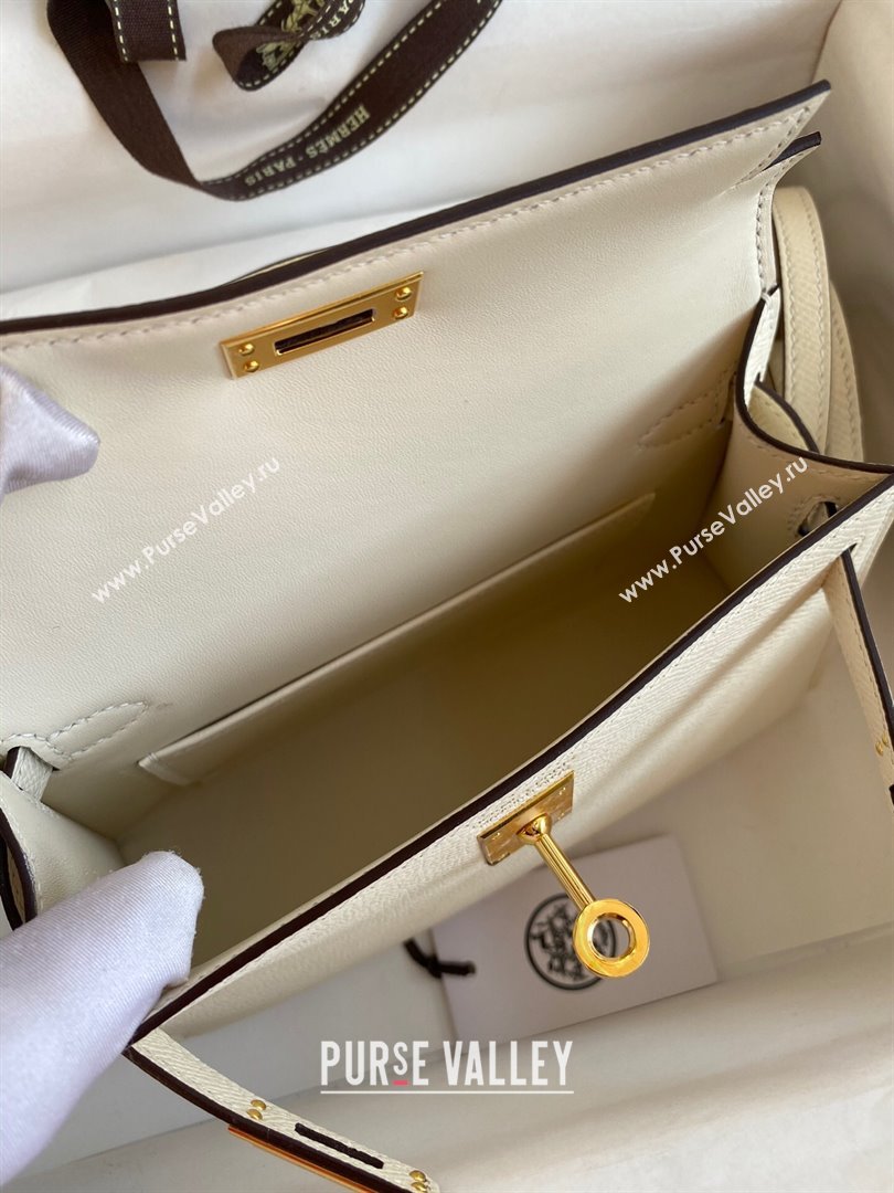 Hermes Mini Kelly II Bag 19cm in Original Epsom Leather Cream White/Gold 2024 (Full Handmade) (XYA-24030116)