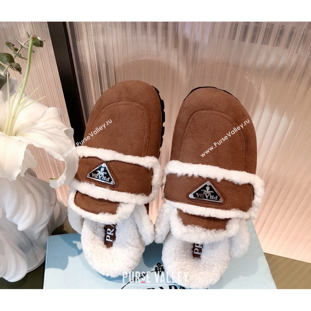 Prada Suede Shearling Slipper Dark Brown 2021 (KL-21081457)