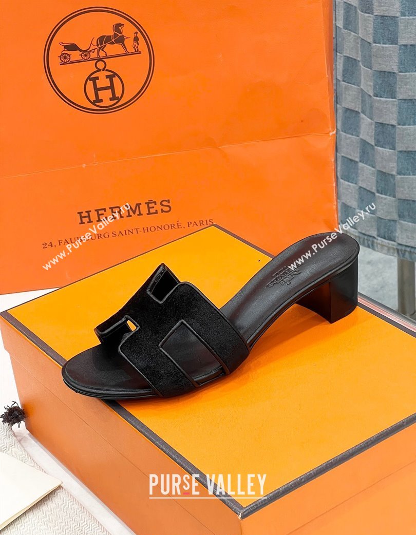 Hermes Oasis Classic Heel Slides Sandal 4.5cm in Velvet Black 2025 H02272 (MD-250227030)