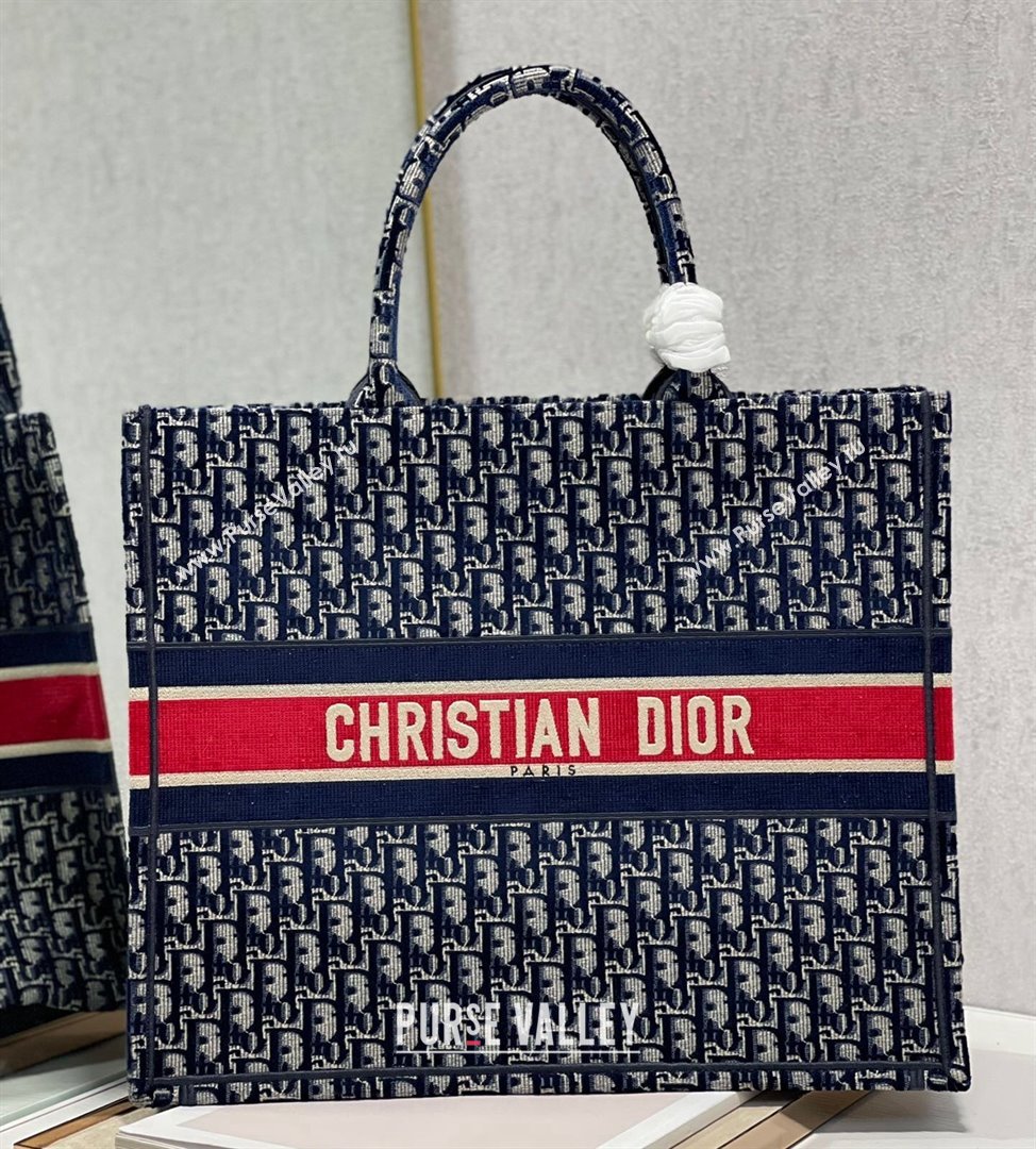 Dior Large Book Tote Bag in Blue Velvet Cannage Embroidery 2021 (XXG-21102021)