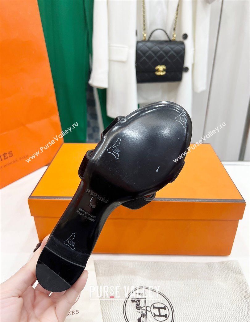 Hermes Oasis Classic Heel Slides Sandal 4.5cm in Velvet Black 2025 H02272 (MD-250227030)