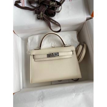 Hermes Mini Kelly II Bag 19cm in Original Epsom Leather Cream White/Silver 2024 (Full Handmade) (XYA-24030117)