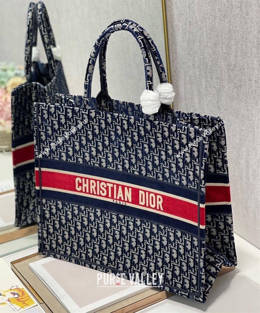 Dior Large Book Tote Bag in Blue Velvet Cannage Embroidery 2021 (XXG-21102021)