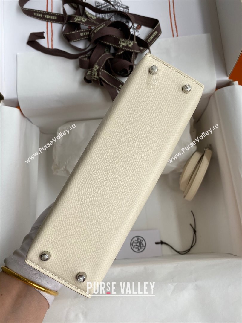 Hermes Mini Kelly II Bag 19cm in Original Epsom Leather Cream White/Silver 2024 (Full Handmade) (XYA-24030117)