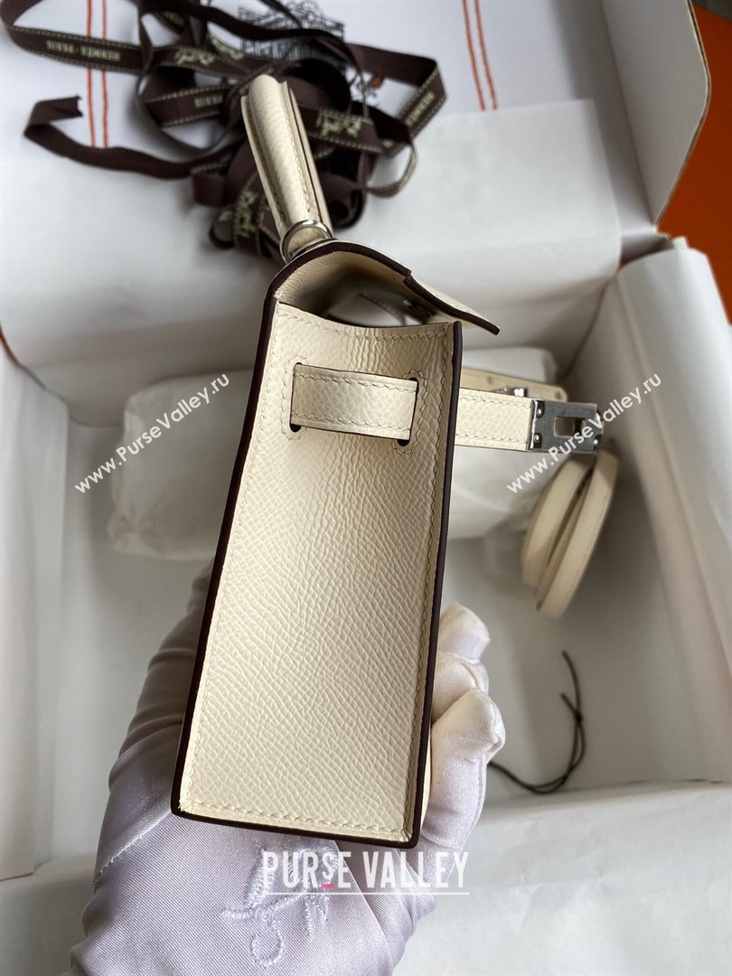 Hermes Mini Kelly II Bag 19cm in Original Epsom Leather Cream White/Silver 2024 (Full Handmade) (XYA-24030117)