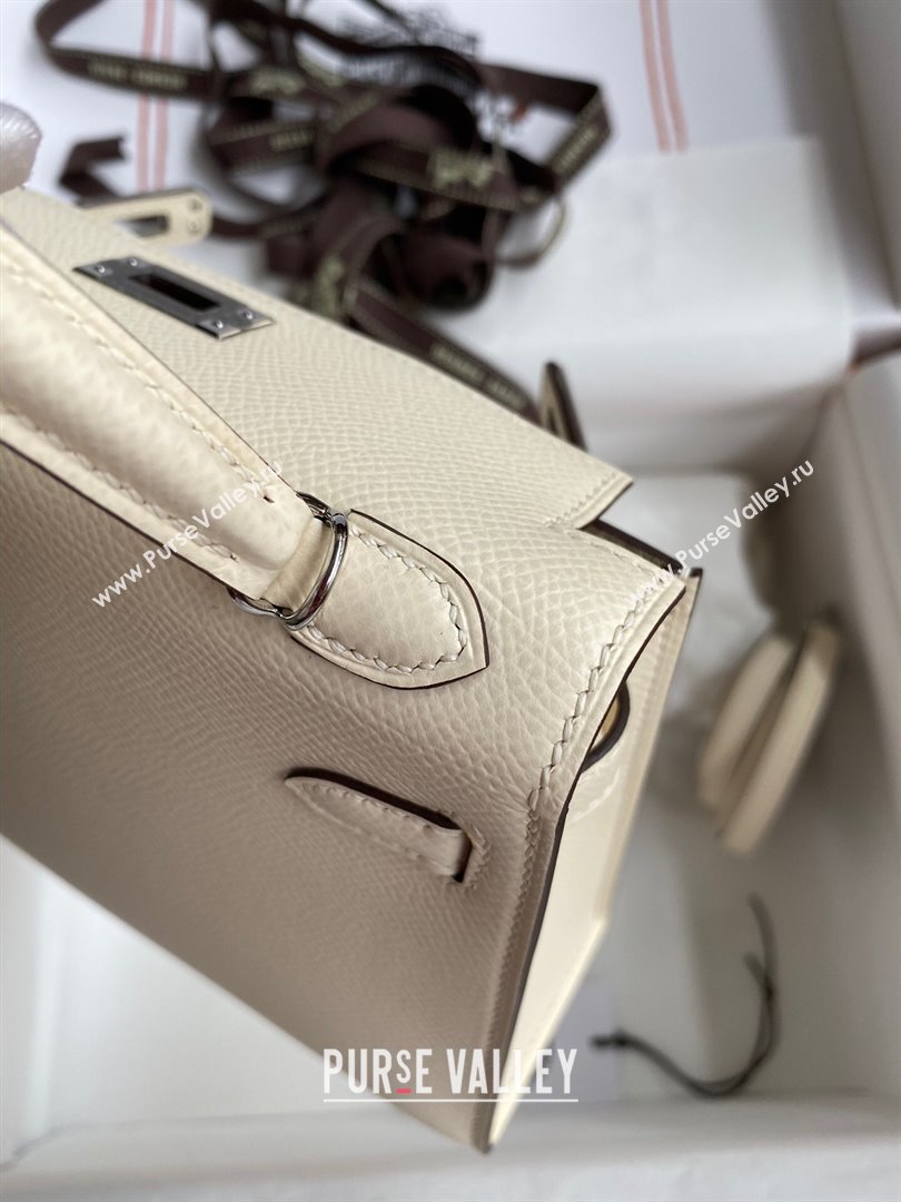 Hermes Mini Kelly II Bag 19cm in Original Epsom Leather Cream White/Silver 2024 (Full Handmade) (XYA-24030117)