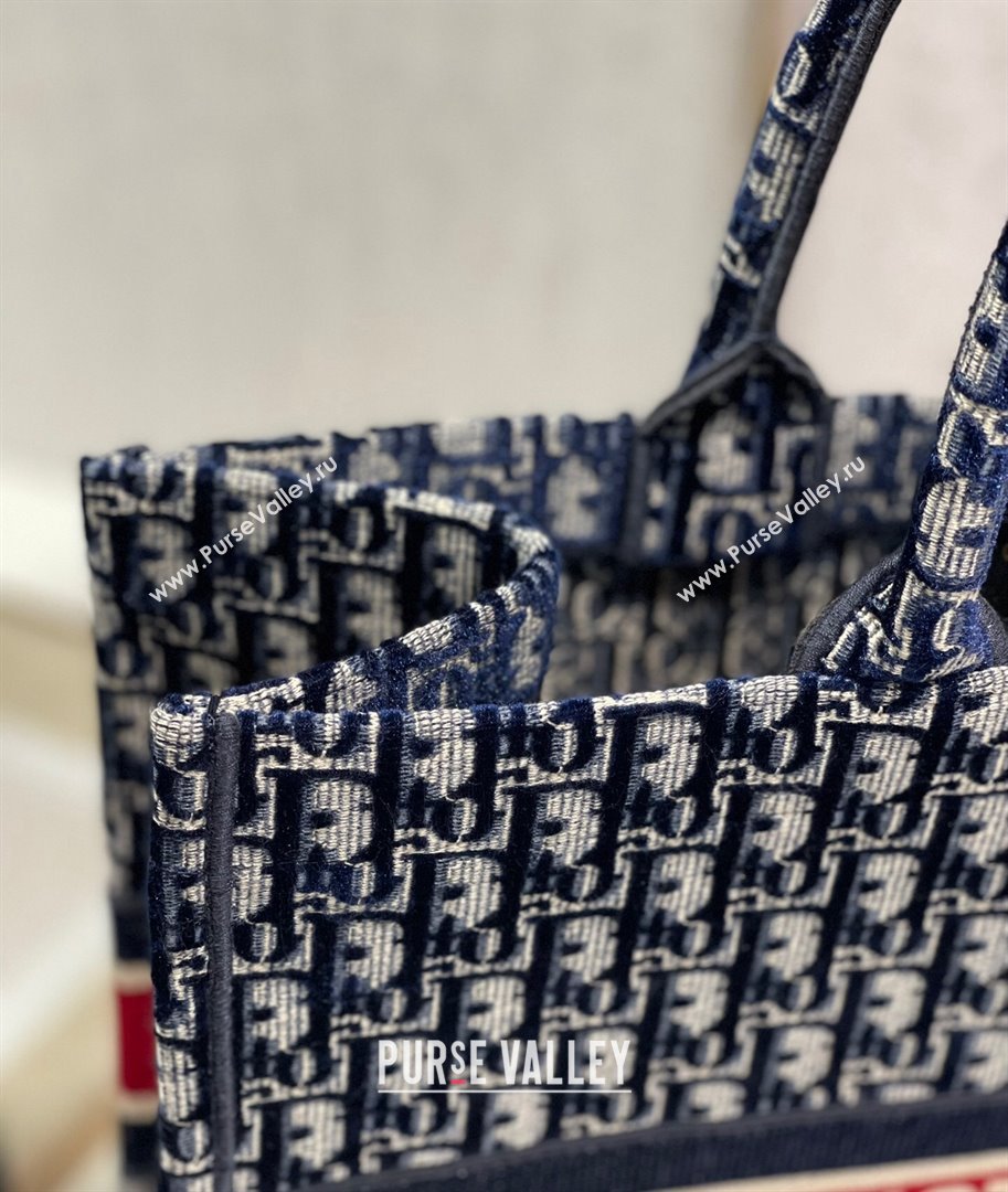 Dior Large Book Tote Bag in Blue Velvet Cannage Embroidery 2021 (XXG-21102021)