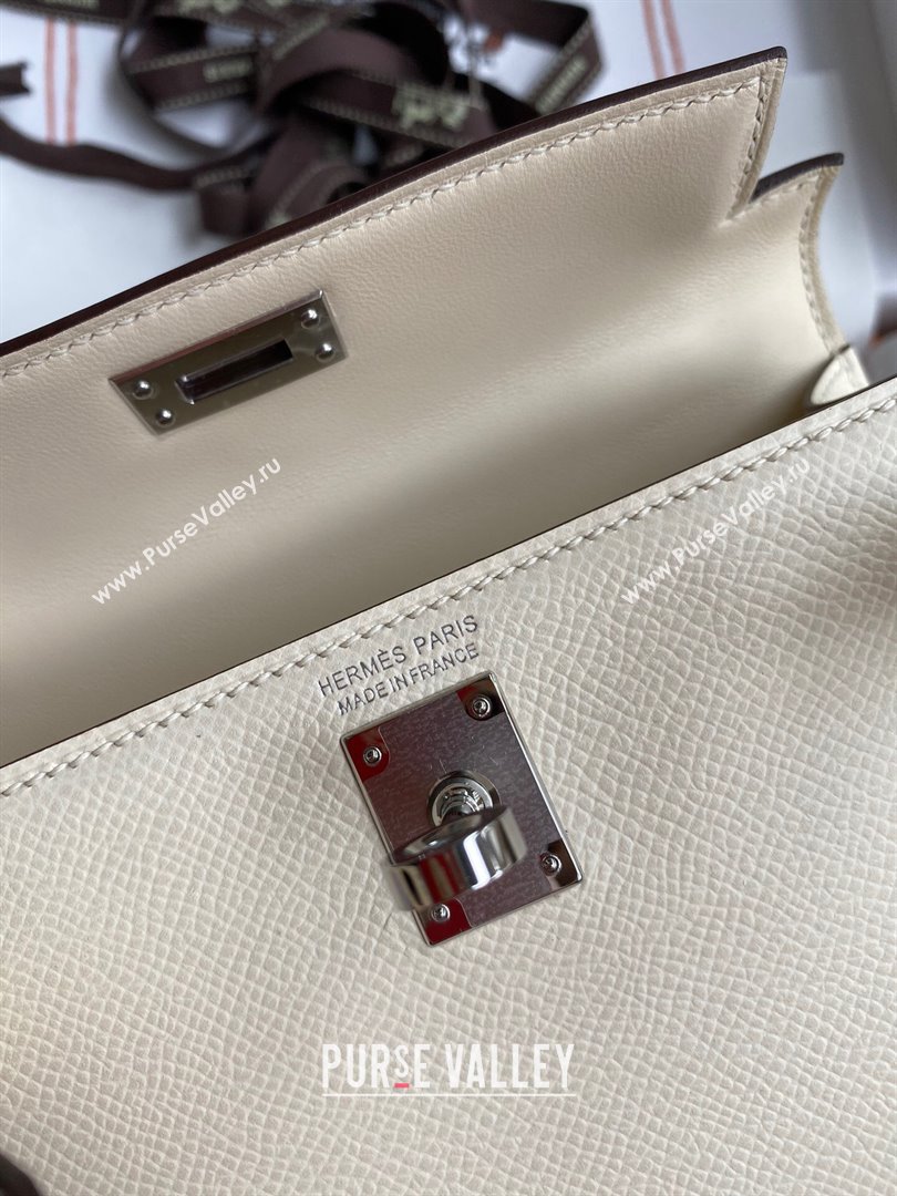 Hermes Mini Kelly II Bag 19cm in Original Epsom Leather Cream White/Silver 2024 (Full Handmade) (XYA-24030117)