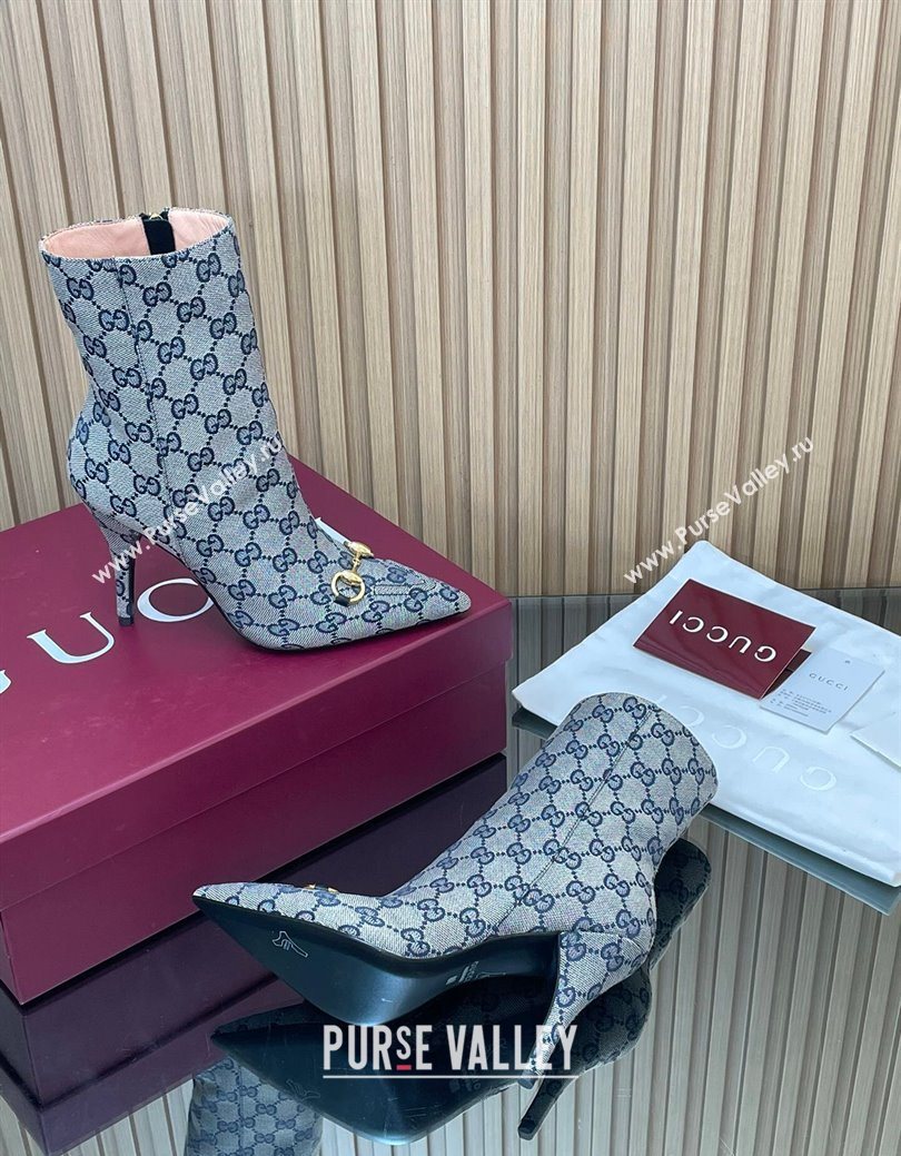 Gucci GG Canvas Heel Ankle Boots 10cm with Horsebit Grey 2025 835741 (MD-251217116)