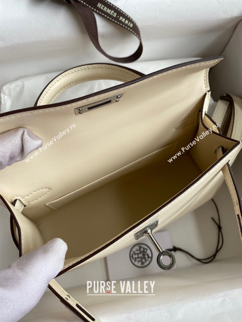 Hermes Mini Kelly II Bag 19cm in Original Epsom Leather Cream White/Silver 2024 (Full Handmade) (XYA-24030117)