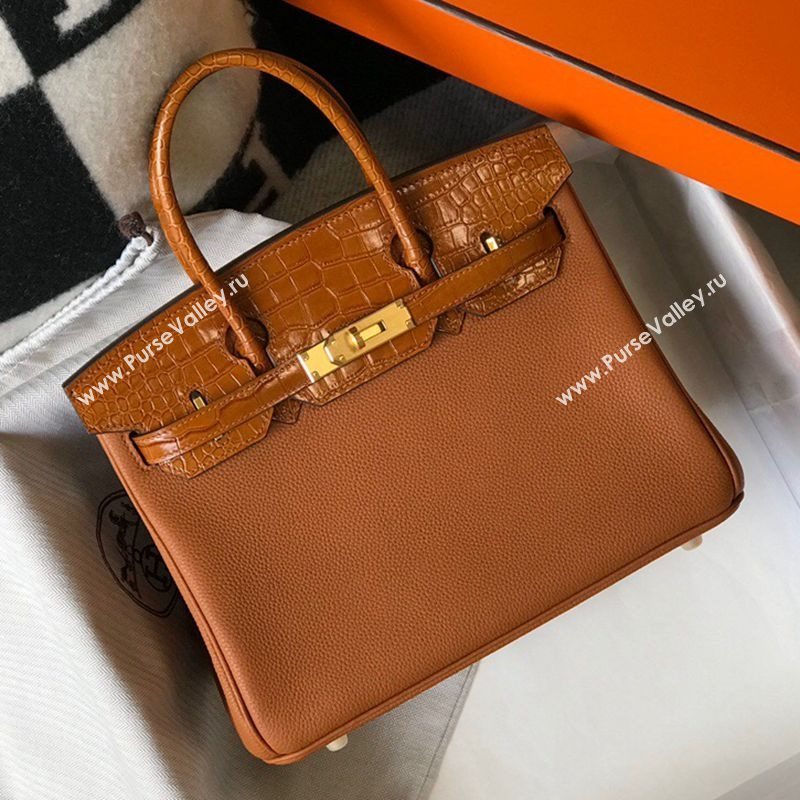 Hermes Touch Birkin Bag 30cm in Crocodile Embossed Leather and Togo Calfskin Brown/Gold 2021 (FL-21031802)