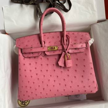 Hermes Birkin 25cm Bag in Ostrich Leather Bubble Pink/Gold 2024 (Full Handmade) (XYA-24081910)