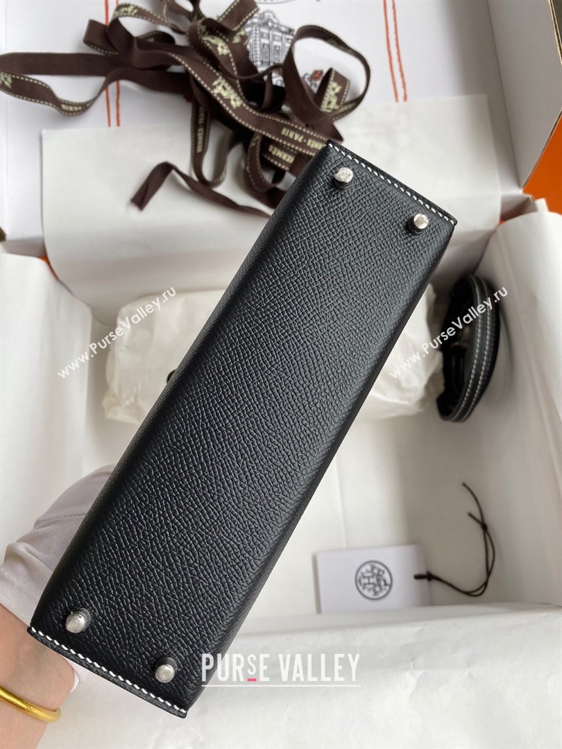 Hermes Mini Kelly II Bag 19cm in Original Epsom Leather Black/Blue/Silver 2024 (Full Handmade) (XYA-24030115)