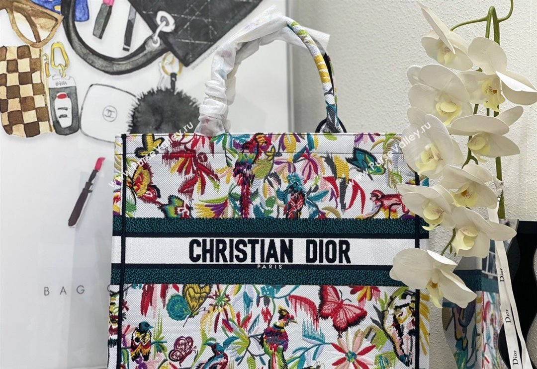 Dior Large Book Tote Bag in White Multicolor Toile de Jouy Fantastica Embroidery 2024 (DMZ-240312067)