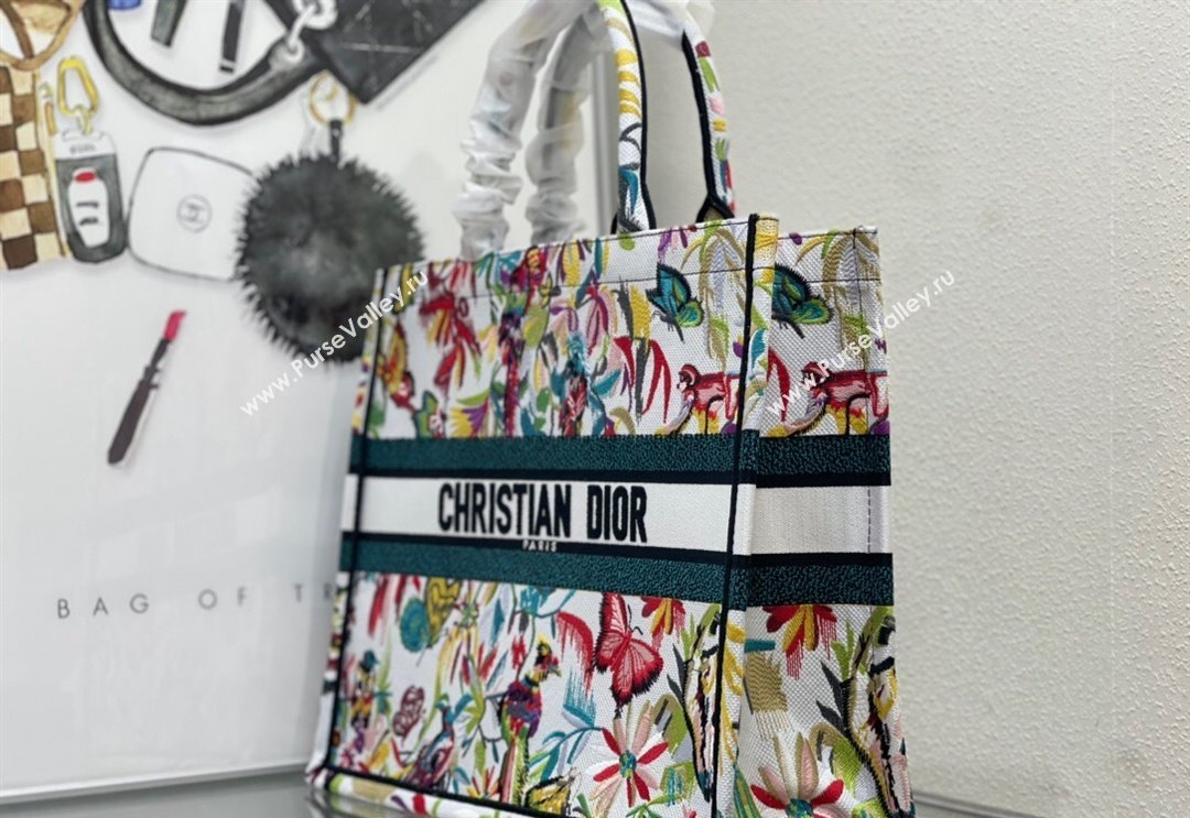 Dior Large Book Tote Bag in White Multicolor Toile de Jouy Fantastica Embroidery 2024 (DMZ-240312067)
