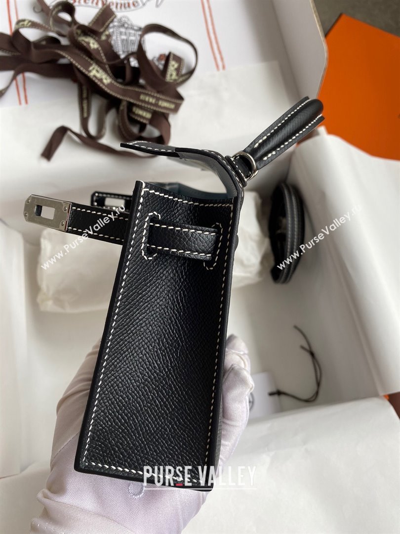 Hermes Mini Kelly II Bag 19cm in Original Epsom Leather Black/Blue/Silver 2024 (Full Handmade) (XYA-24030115)