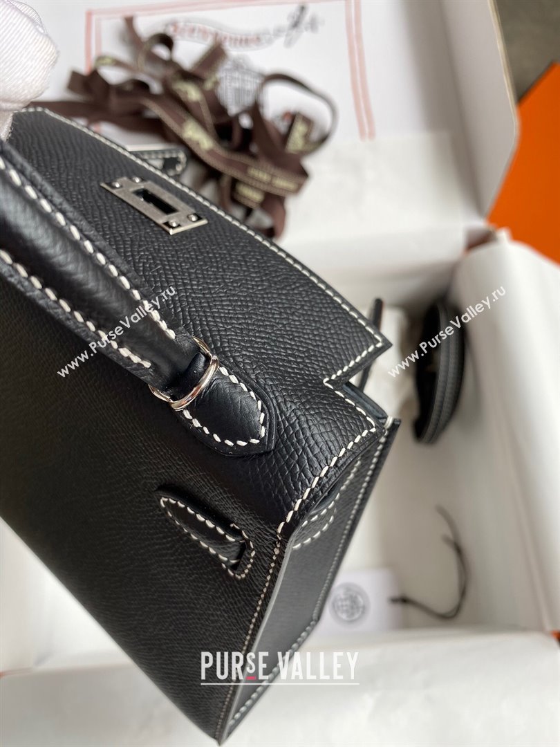 Hermes Mini Kelly II Bag 19cm in Original Epsom Leather Black/Blue/Silver 2024 (Full Handmade) (XYA-24030115)