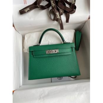 Hermes Mini Kelly II Bag 19cm in Original Epsom Leather Green/Blue/Silver 2024 (Full Handmade) (XYA-24030501)